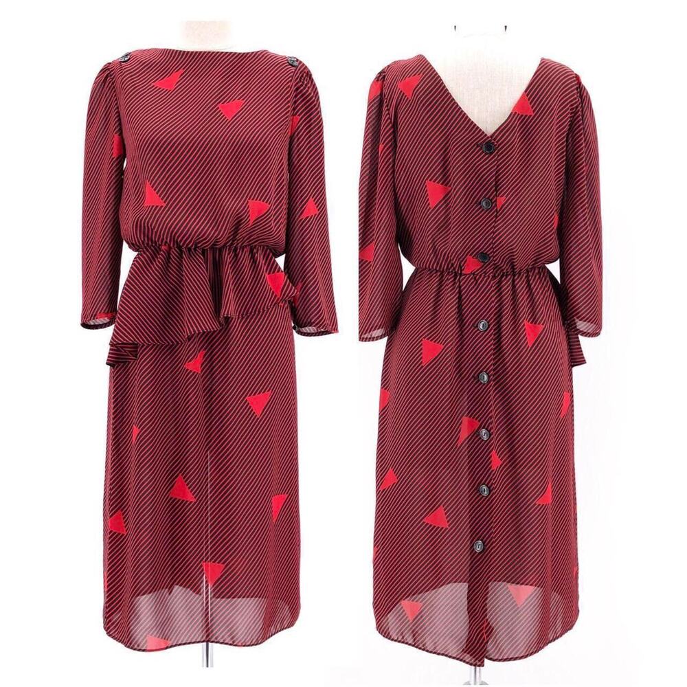 80s red & black geometric print dress 1980s vintage